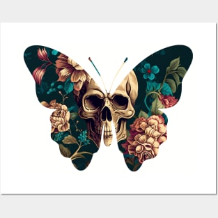 Floral Skull Butterfly Posters and Art